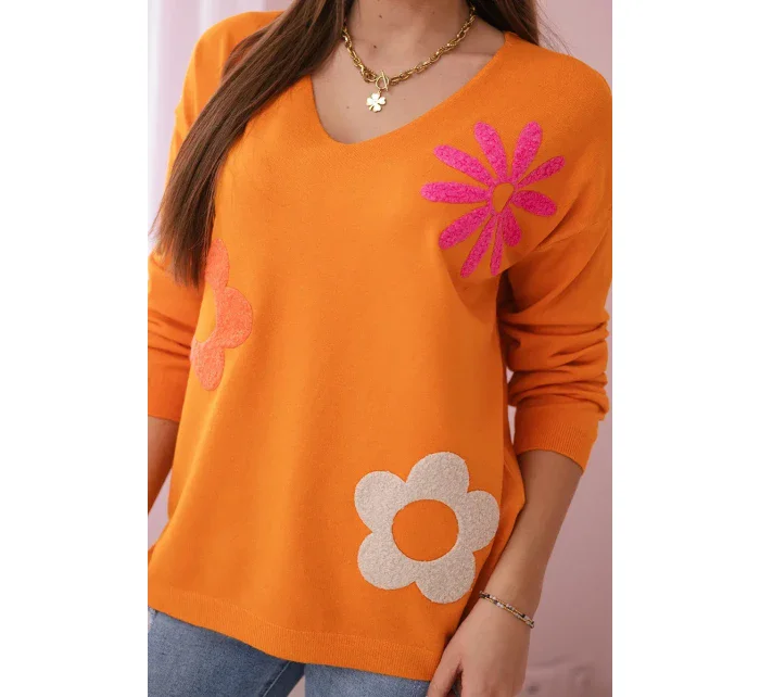 Svetrová halenka s květinovým vzorem pomeranč Svetrová halenka s květinovým vzorem pomeranč