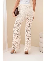 Dámske bavlnené nohavice azura so širokými nohavicami a elastickým pásom béžovej farby