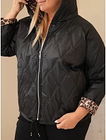 Dámská bunda Plus Size s kapucí a leopardím zakončením černá Dámská bunda Plus Size s kapucí a leopardím zakončením černá
