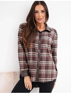 Dámská košile z viskózy s model 22557795 vzorem s dlouhým rukávem hnědá - K-Fashion