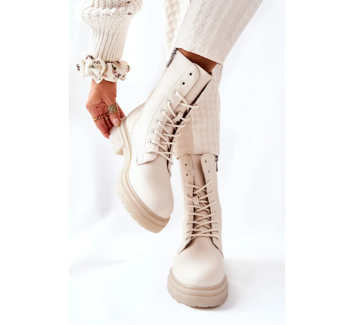 Wysokie Botki Workery Beżowe Rozelle Wysokie Botki Workery Beżowe Rozelle