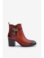 Dámské boty na podpatku s a páskem hnědé model 21674038 - Boto