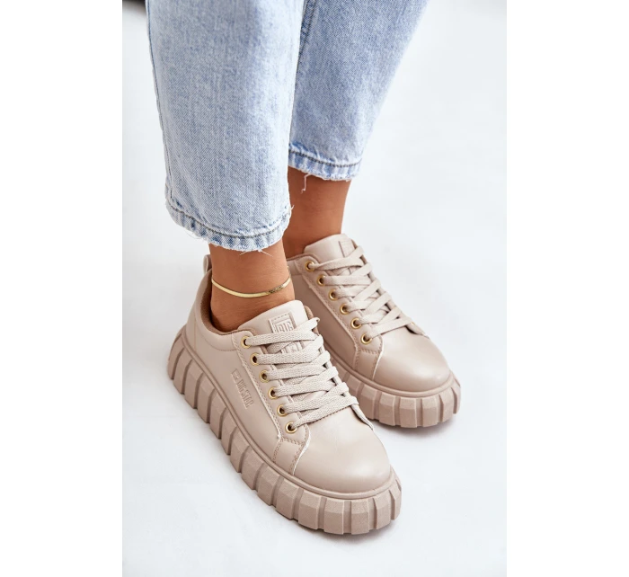 Ocieplane Sneakersy Damskie Big Star MM274618 Beżowe Ocieplane Sneakersy Damskie Big Star MM274618 Beżowe