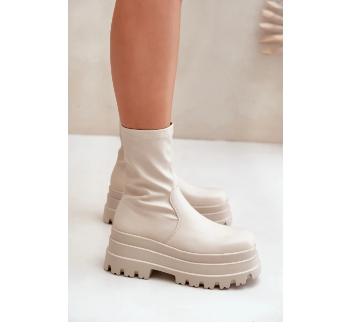 Botki Na Masywnej Platformie Jasnobeżowe Florinara Botki Na Masywnej Platformie Jasnobeżowe Florinara