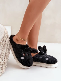 Futrzane Kapcie Z Motywem Króliczka Czarne Natasha