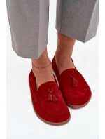 Kožené semišové mokasiny typu barefoot Zazoo 322 červené