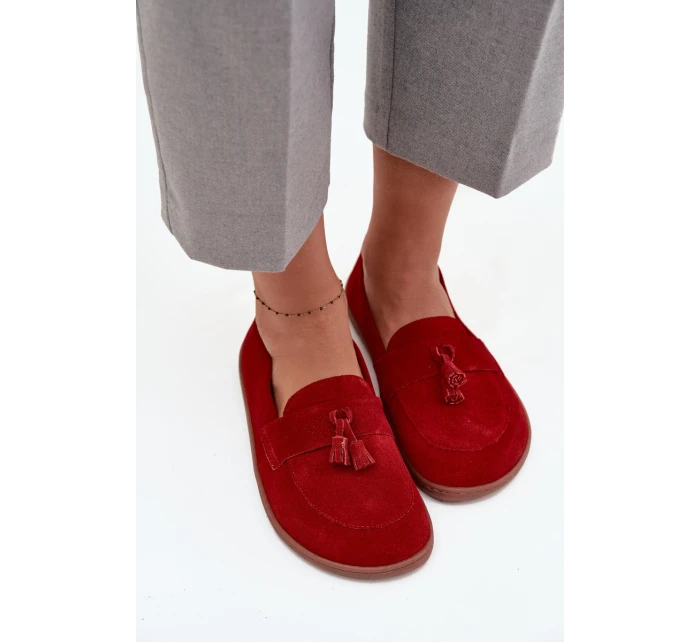 Kožené semišové mokasiny typu barefoot Zazoo 322 červené