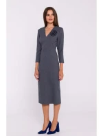 S372 Kvetinové šaty v tvare ceruzky - sivé