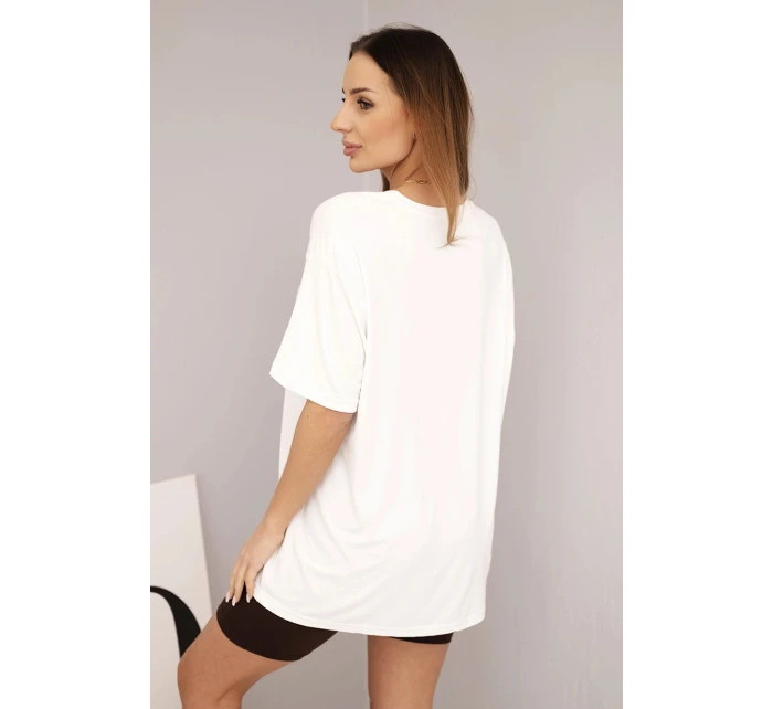 Dámská bavlněná souprava s model 21865116 a legínami s lampasem béžová - K-Fashion