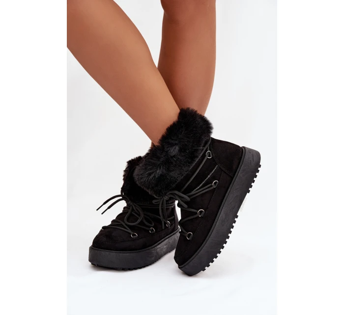 Sněhule s kožíškem a šněrováním Černé Sarivie Sněhule s kožíškem a šněrováním Černé Sarivie