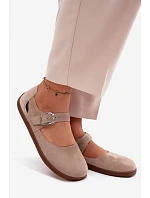 Kožené semišové baleríny Barefoot s páskem model 22125873 béžové - Zazoo