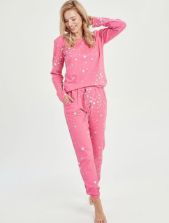 Dámske zateplené pyžamo Erika ružové s hviezdičkami