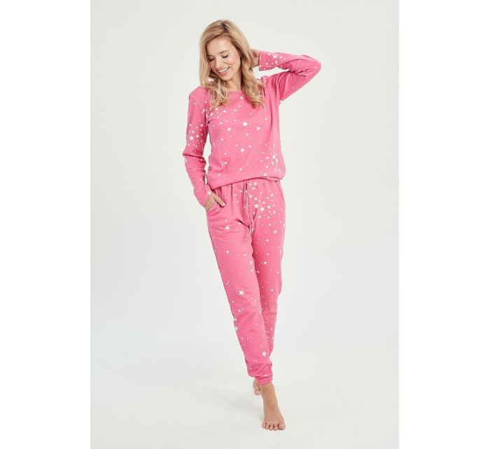 Dámske zateplené pyžamo Erika ružové s hviezdičkami