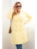 Dámske Plus veľkosť dvojradový kabát s golierom žltá