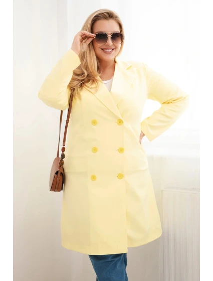 Dámske Plus veľkosť dvojradový kabát s golierom žltá