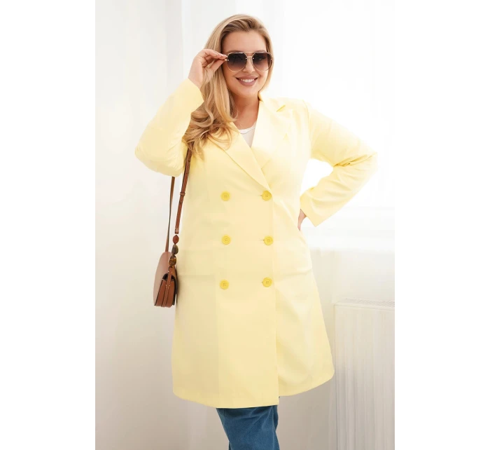 Dámske Plus veľkosť dvojradový kabát s golierom žltá