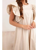 Dámské bavlněné šaty s model 22170755 rukávem béžová - K-Fashion