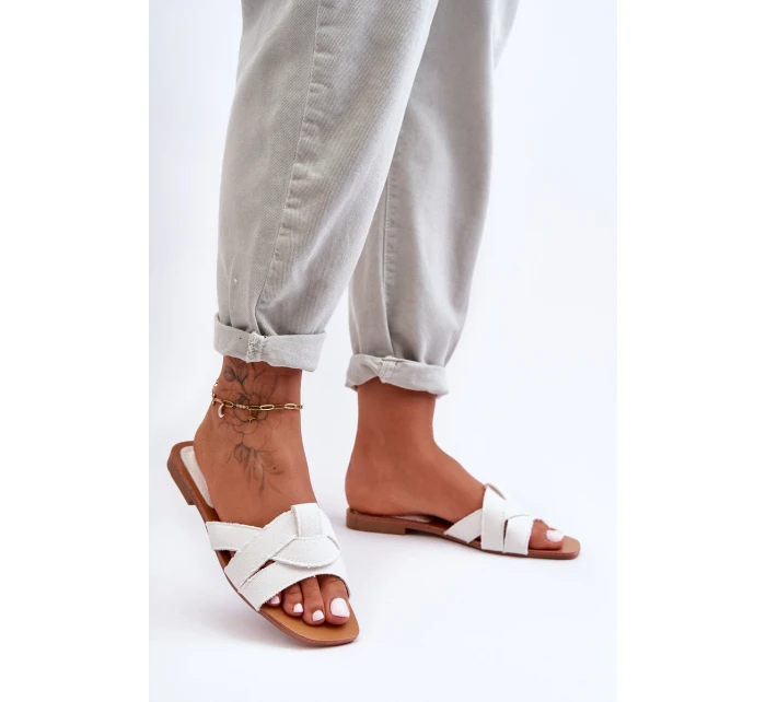 Damskie Materiałowe Klapki Białe Aversa Damskie Materiałowe Klapki Białe Aversa