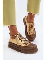 Damskie Trampki Na Platformie GOE NN2N4055 Złote Damskie Trampki Na Platformie GOE NN2N4055 Złote
