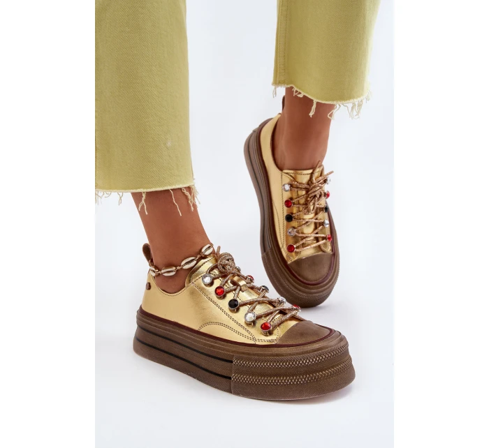 Damskie Trampki Na Platformie GOE NN2N4055 Złote Damskie Trampki Na Platformie GOE NN2N4055 Złote