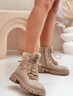 Zateplené botky na zip z eko kůže béžové model 21679620 - Boto