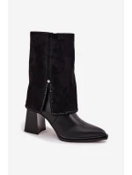 Kožené dámské kotníkové boty na sloupku s  vyhřívané  Černé model 21714685 - Maciejka