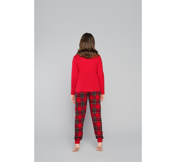 Santa pyžamo pre dievčatá, dlhý rukáv, dlhé nohavice - červená/potlač