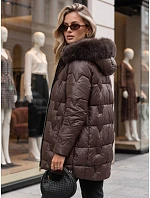 Dámska zimná prešívaná bunda s kapucňou, tmavohnedá, FashionStreet TY5758 Dámska zimná prešívaná bunda s kapucňou, tmavohnedá, FashionStreet TY5758
