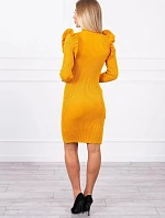 Priliehavé svetrové šaty s gombíkmi horčicovej farby