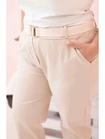 Dámské bavlněné kalhoty Plus Size s páskem světle béžová Dámské bavlněné kalhoty Plus Size s páskem světle béžová