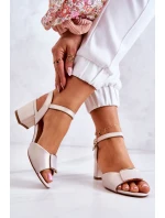 Skórzane Sandały Na Obcasie Beżowe Lorisa