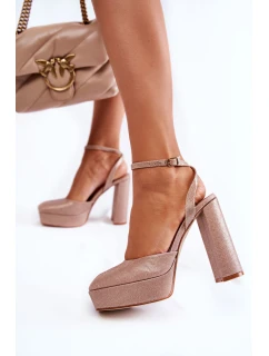 Damskie Sandały Brokatowe Na Słupku Złote Rosel