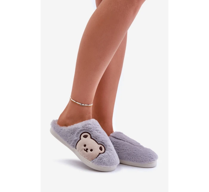 Kapcie Damskie Futrzane Z Misiem Szare Fiorinella Kapcie Damskie Futrzane Z Misiem Szare Fiorinella