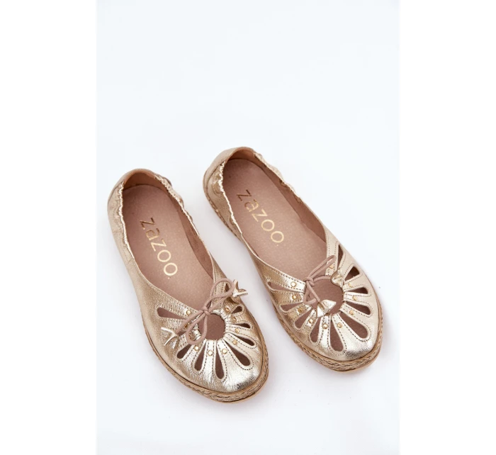 Ploché baleríny z přírodní kůže model 21684998 zlaté - Zazoo