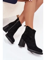Semišové kožené dámské boty na podpatku model 21710339 Černé - VINCEZA
