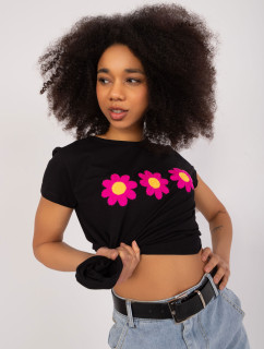 Čierne tričko s kvetinovou výšivkou BASIC FEEL GOOD