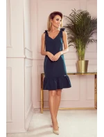 ROSITA - Dámske šaty v fľaškovo zelenej farbe s mašličkami na ramenách as volánikom 306-2 ROSITA - Dámske šaty v fľaškovo zelenej farbe s mašličkami na ramenách as volánikom 306-2