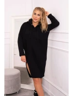 Šaty s kapucňou a bočným rázporkom čierne Šaty s kapucňou a bočným rázporkom čierne