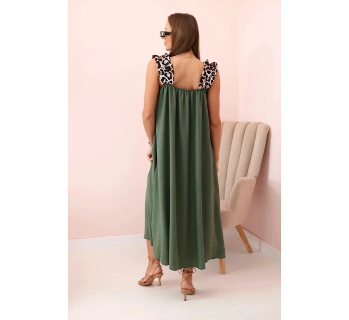 Dámské šaty s ramínky s leopardím potiskem khaki
