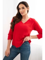 Dámský svetr z viskózy s výstřihem do V červený Dámský svetr z viskózy s výstřihem do V červený