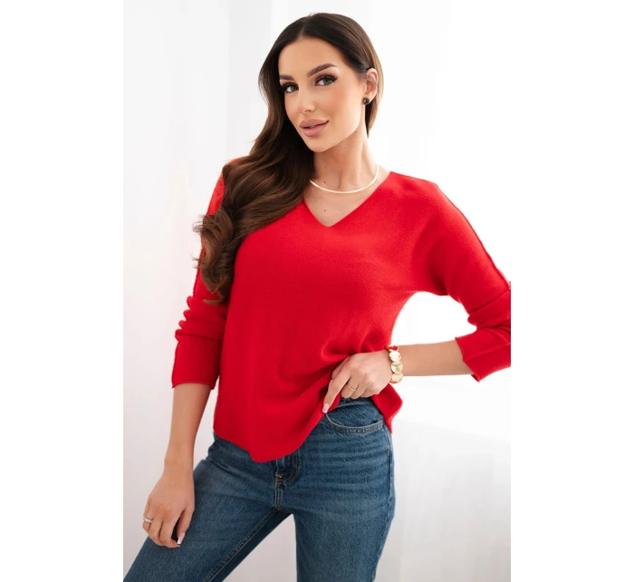 Dámský svetr z viskózy s výstřihem do V červený Dámský svetr z viskózy s výstřihem do V červený