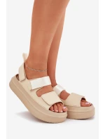 Dámské sandály na platformě se suchým zipem béžové model 21696233 - Boto