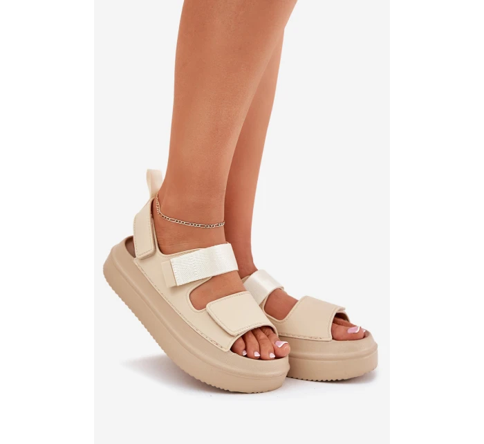 Dámské sandály na platformě se suchým zipem béžové model 21696233 - Boto