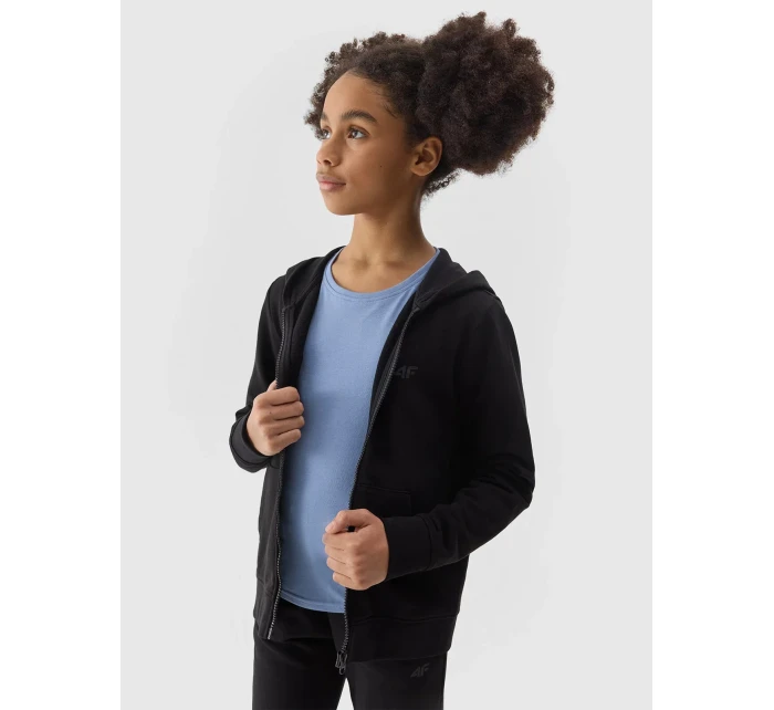 Dívčí tepláková rozepínací mikina s kapucí 4F - černá Dívčí tepláková rozepínací mikina s kapucí 4F - černá