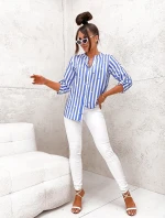 Svetlomodrá a biela pruhovaná košeľová blúzka (739)