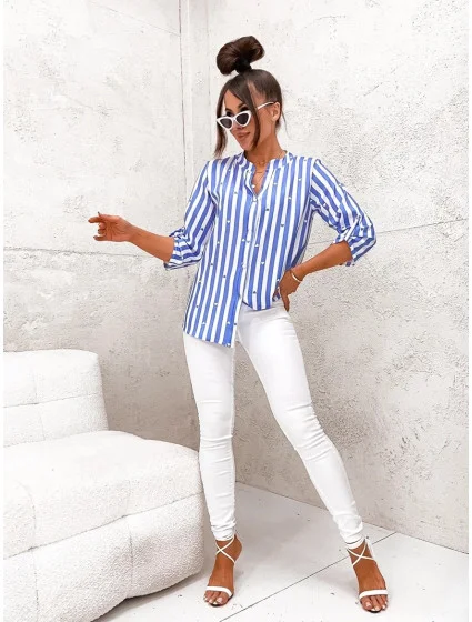 Svetlomodrá a biela pruhovaná košeľová blúzka (739)