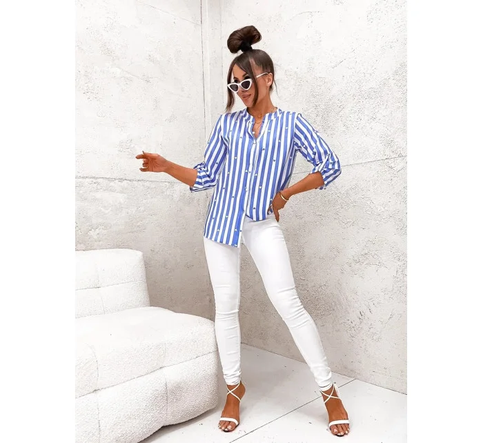 Svetlomodrá a biela pruhovaná košeľová blúzka (739)