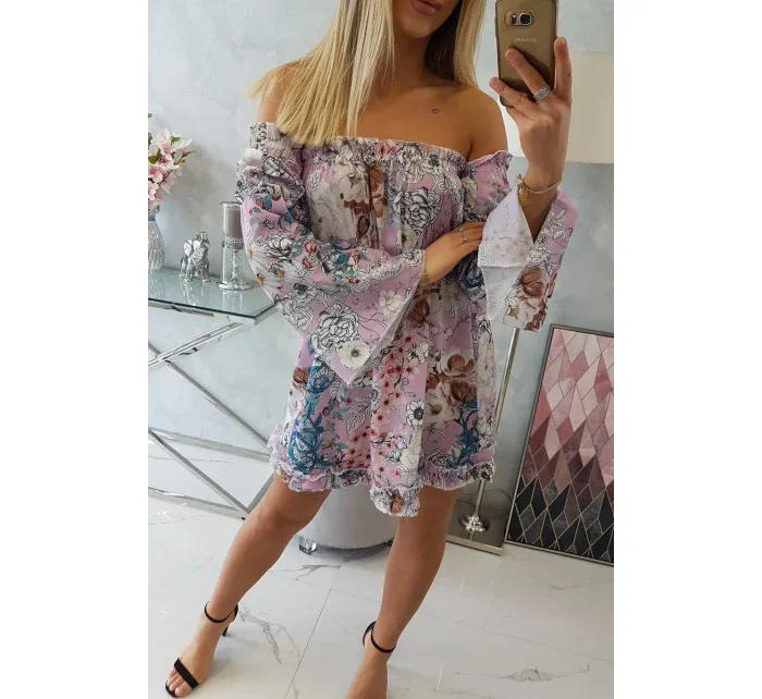 Španielske kvetinové fialové šaty