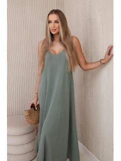 Mušelínové khaki šaty bez ramienok