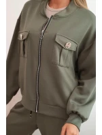 Dámský komplet z viskózy s rozepínací mikinou a kalhotami khaki model 21285295 - K-Fashion Dámský komplet z viskózy s rozepínací mikinou a kalhotami khaki model 21285295 - K-Fashion